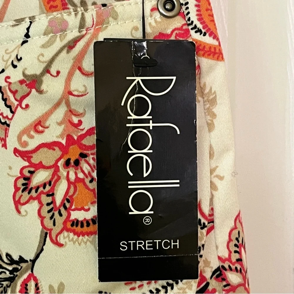 Rafaella Women's Stretch Paisley Floral Cropped Capris Pants - Red, Pink,Orange - Picture 9 of 13